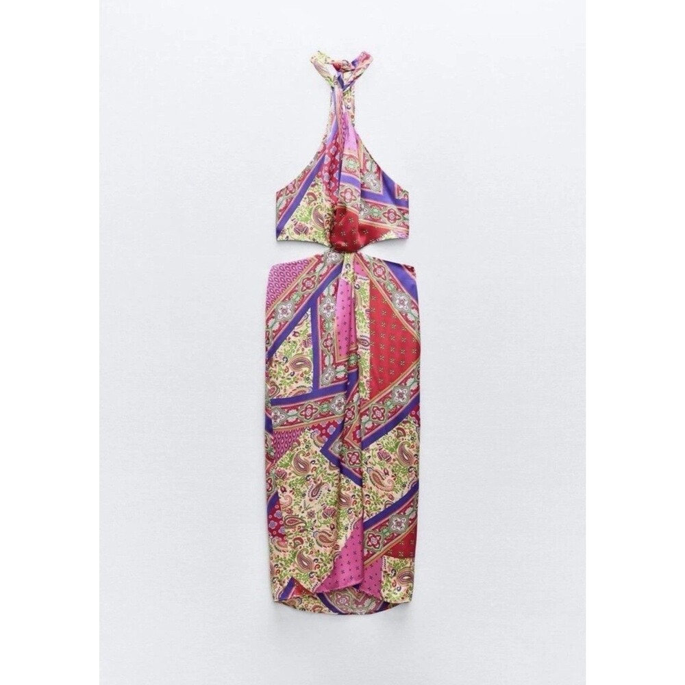 Zara Pink Red Paisley Halter Midi Dress - Picture 5 of 16